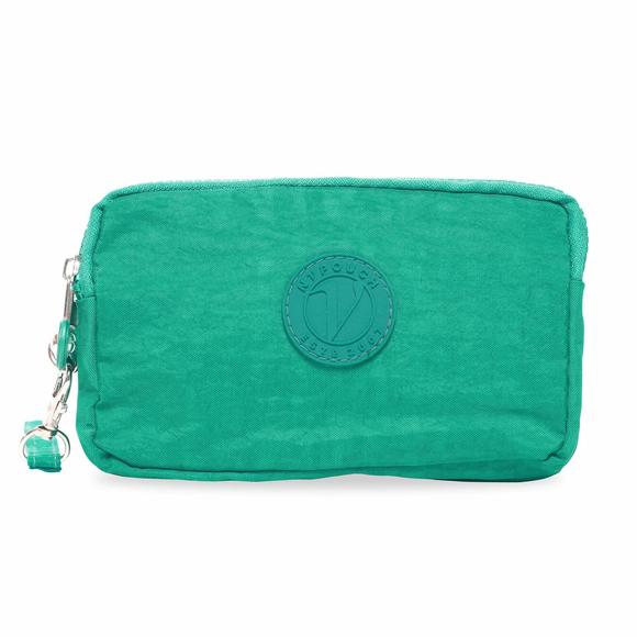 Malibu Wristlet Three Zier Wallet Purse, Handbag, Washed Nylon, Teal -_- - Picture 1 of 4